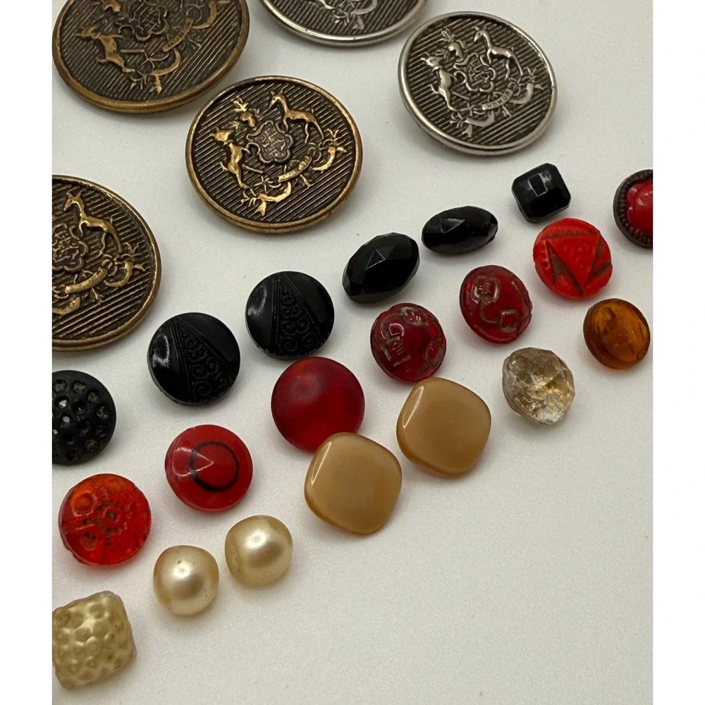 Vintage and Antique Button Lot Mixed Materials Brass Glass Military 60+ Pieces